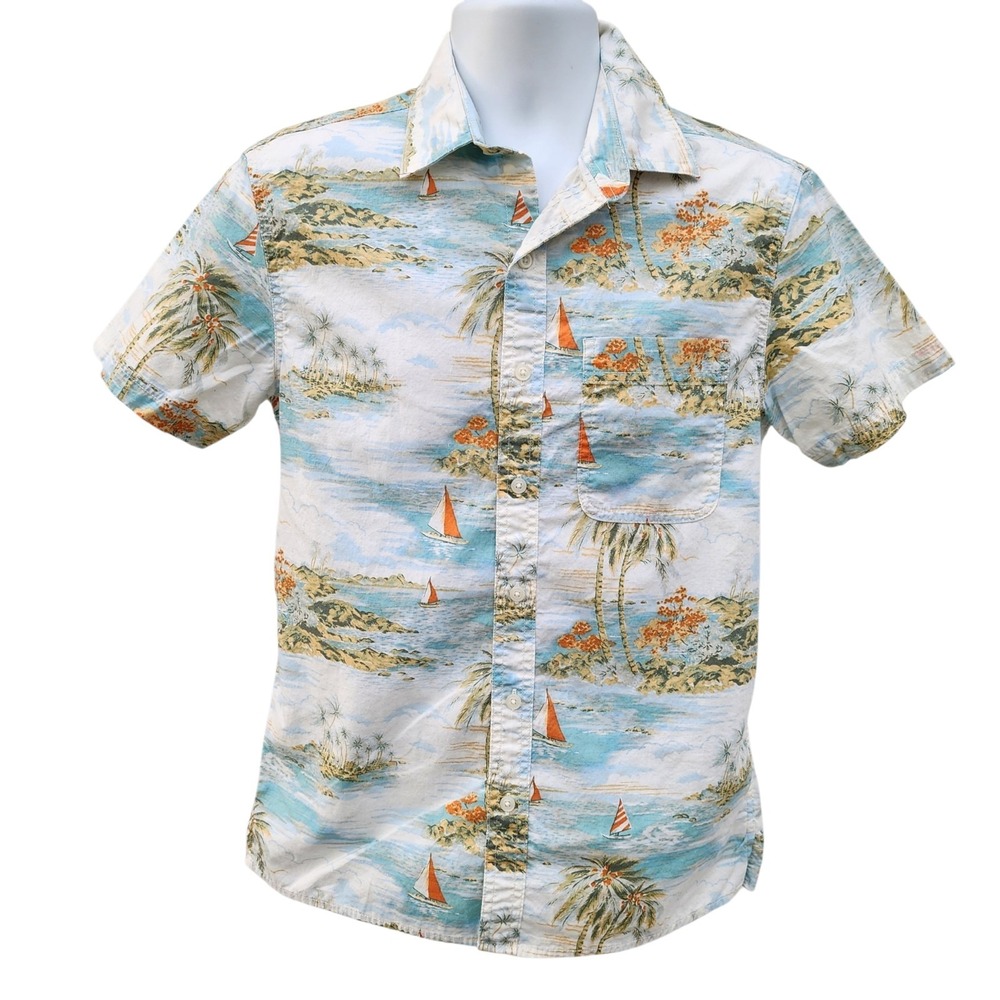 American Eagle Hawaiian Button Front Shirt Men's Small Tropical Beach Print